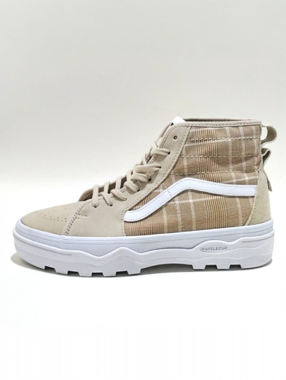 🥳 VANS SENTRY SK8-HI WOMENS SIZE 10 Beige Cream Plaid High Top Vans